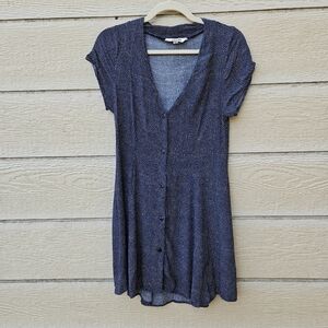 Rolla's navy v neck button front skater dress with white polka dots small